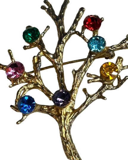 Vintage sterling silver tree of life multi gemstone gold plated TREE brooch