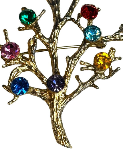 Vintage sterling silver tree of life multi gemstone gold plated TREE brooch