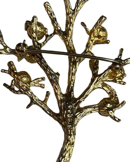 Vintage sterling silver tree of life multi gemstone gold plated TREE brooch