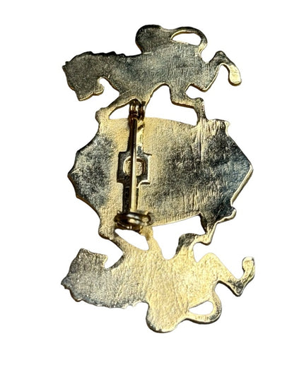 Vintage gold finish wnameled double Lion coat of arms brooch