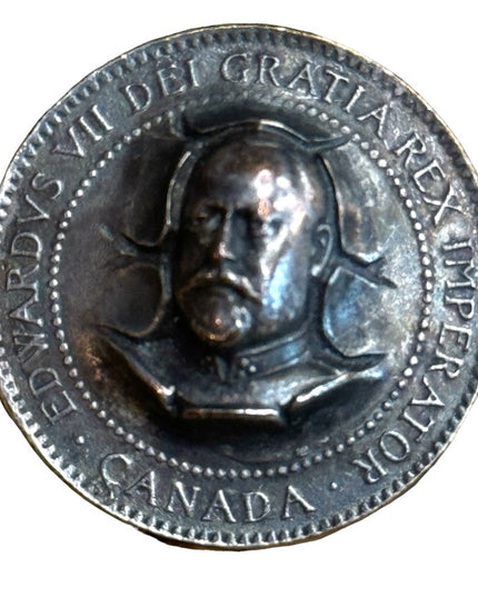 1904 Great Britain Edward VII Pop-out Penny Repousse pin brooch Antique