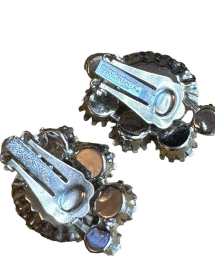Lovely vintage frosted glass AB crystal Continental mid century clip on earrings