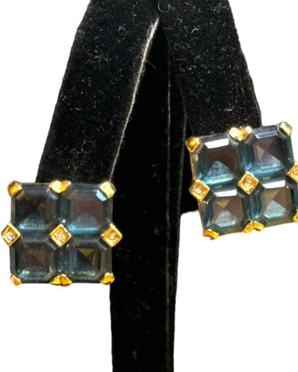 Lovely 1980s Blue crystal square faceted NINA RICCI huggie earrings