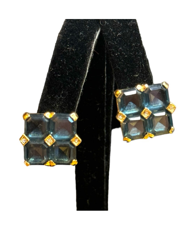 Lovely 1980s Blue crystal square faceted NINA RICCI huggie earrings