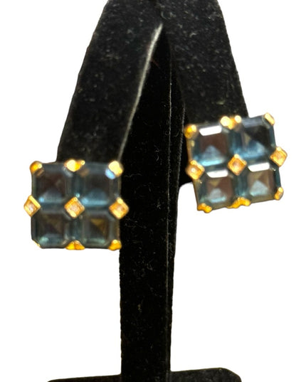Lovely 1980s Blue crystal square faceted NINA RICCI huggie earrings