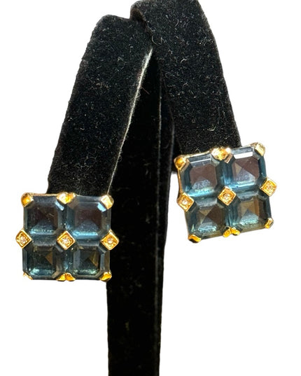 Lovely 1980s Blue crystal square faceted NINA RICCI huggie earrings