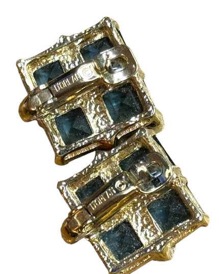 Lovely 1980s Blue crystal square faceted NINA RICCI huggie earrings
