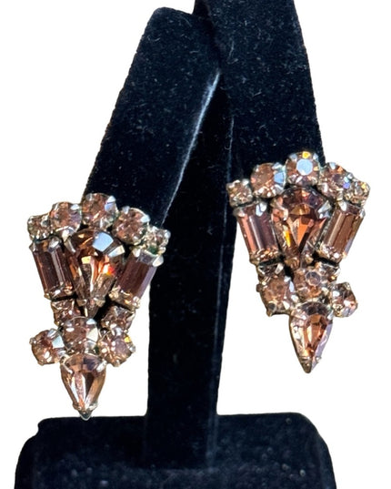 Vintage mid century SHERMAN champagne crystal fabcy earrings