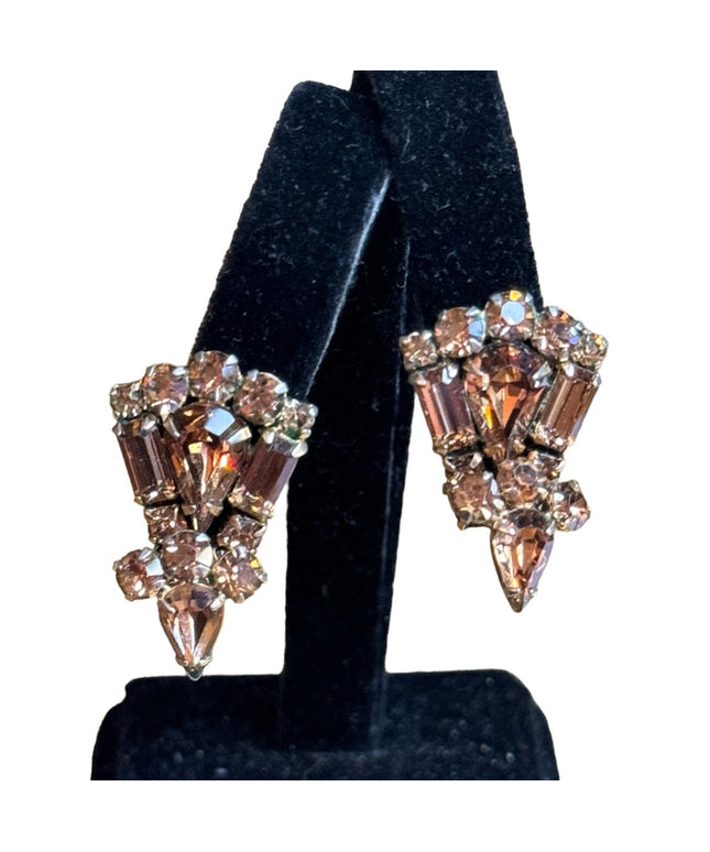 Vintage mid century SHERMAN champagne crystal fabcy earrings