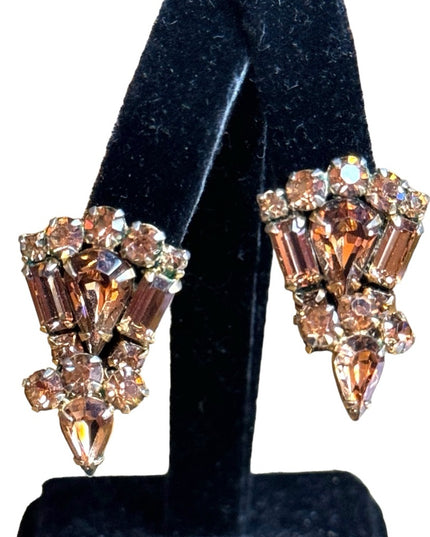 Vintage mid century SHERMAN champagne crystal fabcy earrings