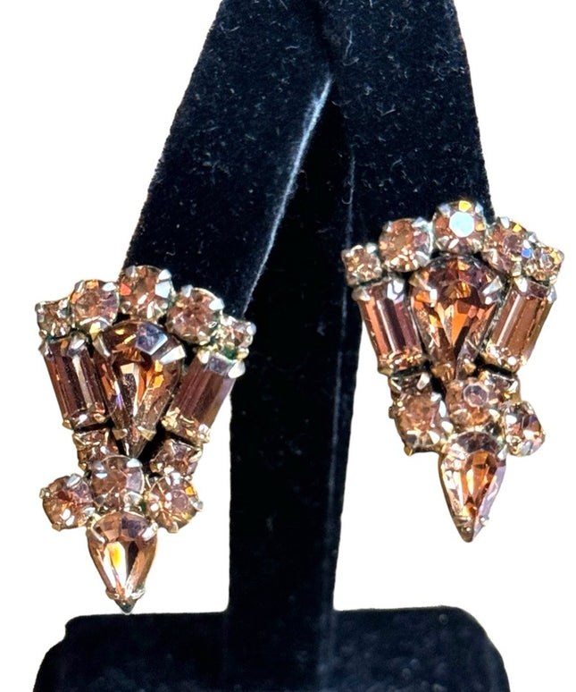 Vintage mid century SHERMAN champagne crystal fabcy earrings