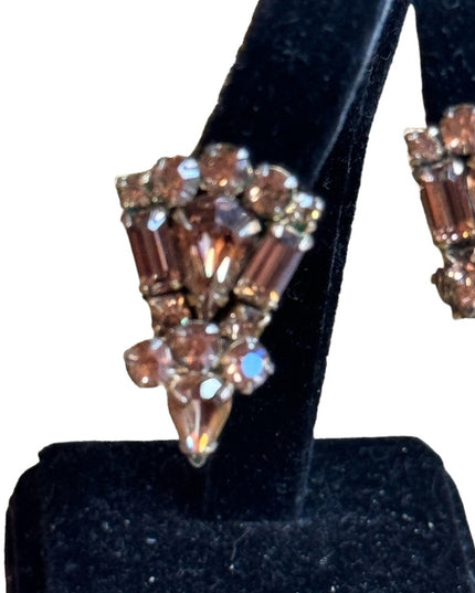Vintage mid century SHERMAN champagne crystal fabcy earrings