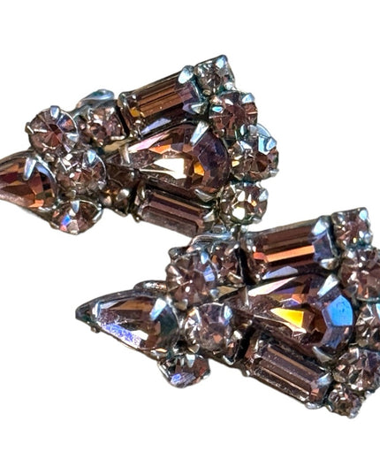 Vintage mid century SHERMAN champagne crystal fabcy earrings