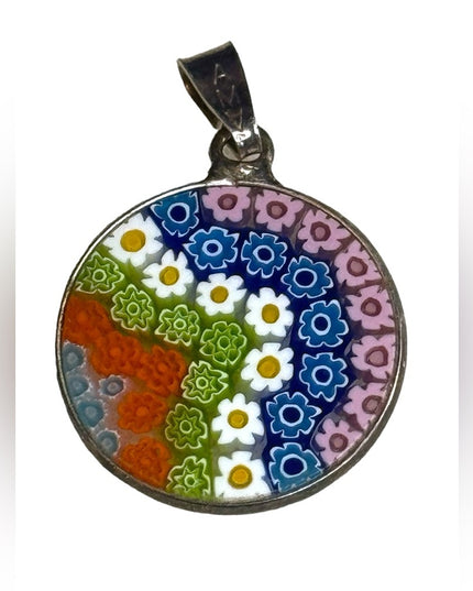Vintage sterling silver Italy 925 Murano Glass Millefiori Pendant