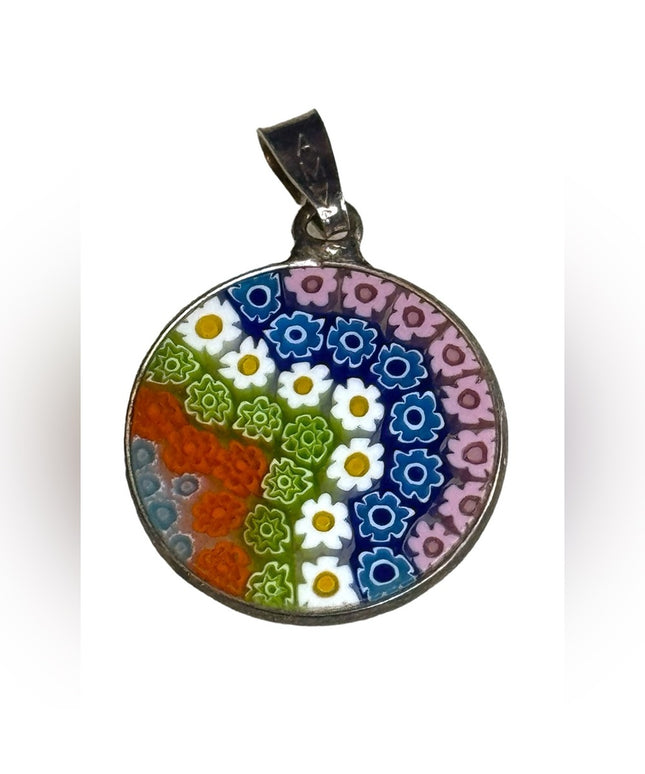 Vintage sterling silver Italy 925 Murano Glass Millefiori Pendant