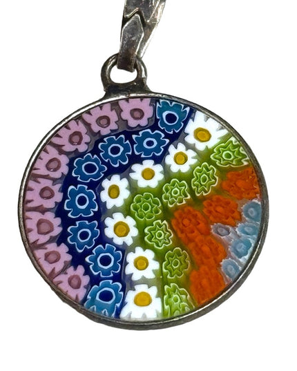 Vintage sterling silver Italy 925 Murano Glass Millefiori Pendant