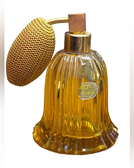 Bohemian Czech Art Deco Amber Cut Glass Perfume Bottle with tag Antique