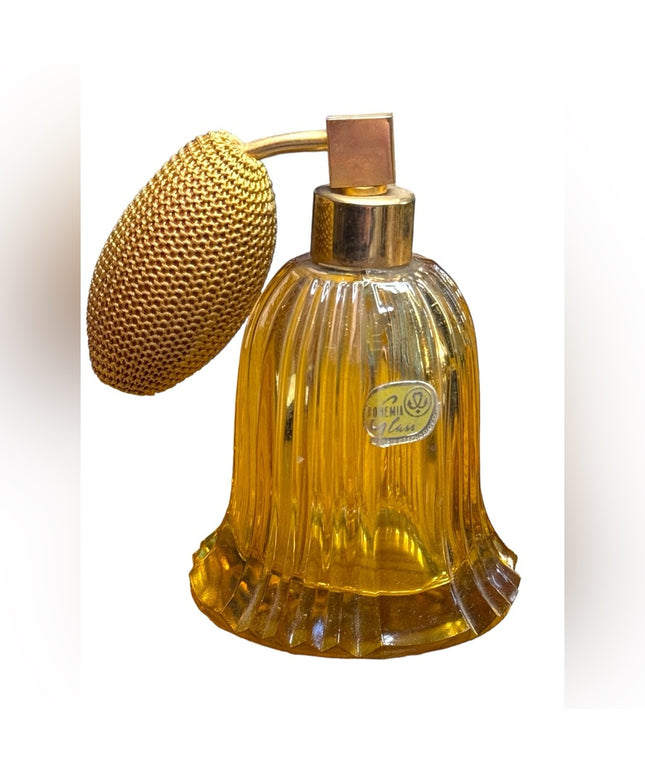 Bohemian Czech Art Deco Amber Cut Glass Perfume Bottle with tag Antique