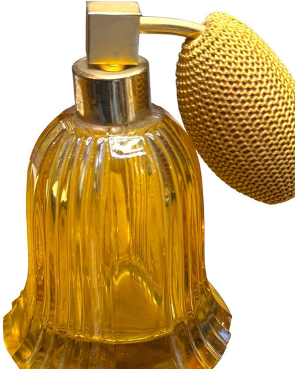 Bohemian Czech Art Deco Amber Cut Glass Perfume Bottle with tag Antique