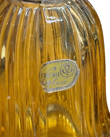 Bohemian Czech Art Deco Amber Cut Glass Perfume Bottle with tag Antique