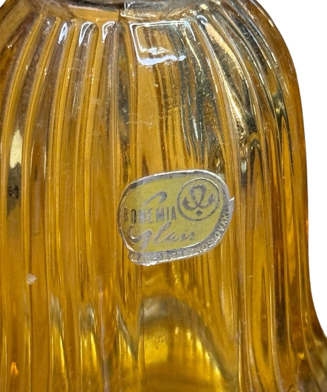 Bohemian Czech Art Deco Amber Cut Glass Perfume Bottle with tag Antique