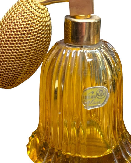 Bohemian Czech Art Deco Amber Cut Glass Perfume Bottle with tag Antique