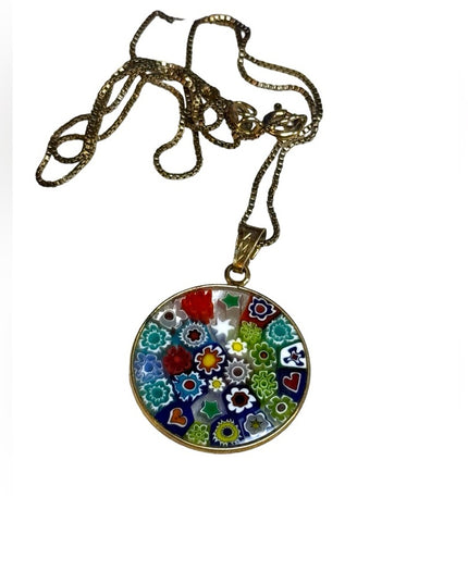 Vintage gold plated 925 sterling silver Italy Murano Glass Millefiori Pendant