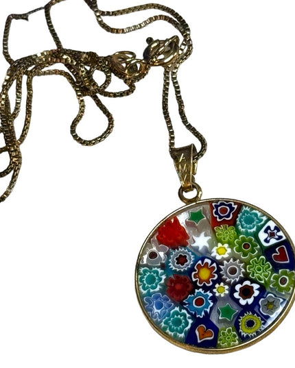 Vintage gold plated 925 sterling silver Italy Murano Glass Millefiori Pendant