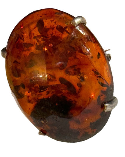 Vintage USSR ICI 875 Silver Russian hand made fossil Amber ring