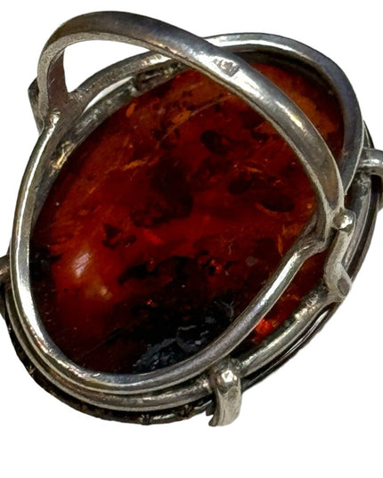 Vintage USSR ICI 875 Silver Russian hand made fossil Amber ring