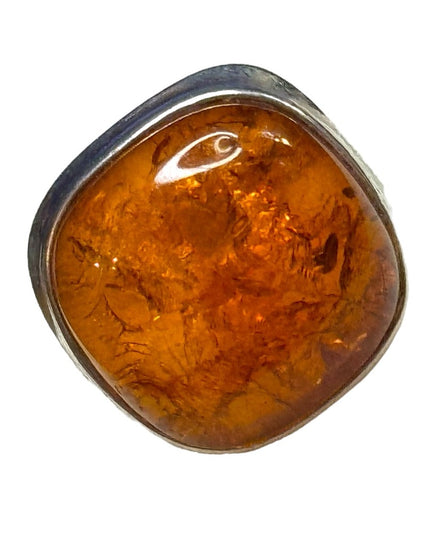 Vintage sterling silver 925 USSR Imported Fossil AMBER handmade ring