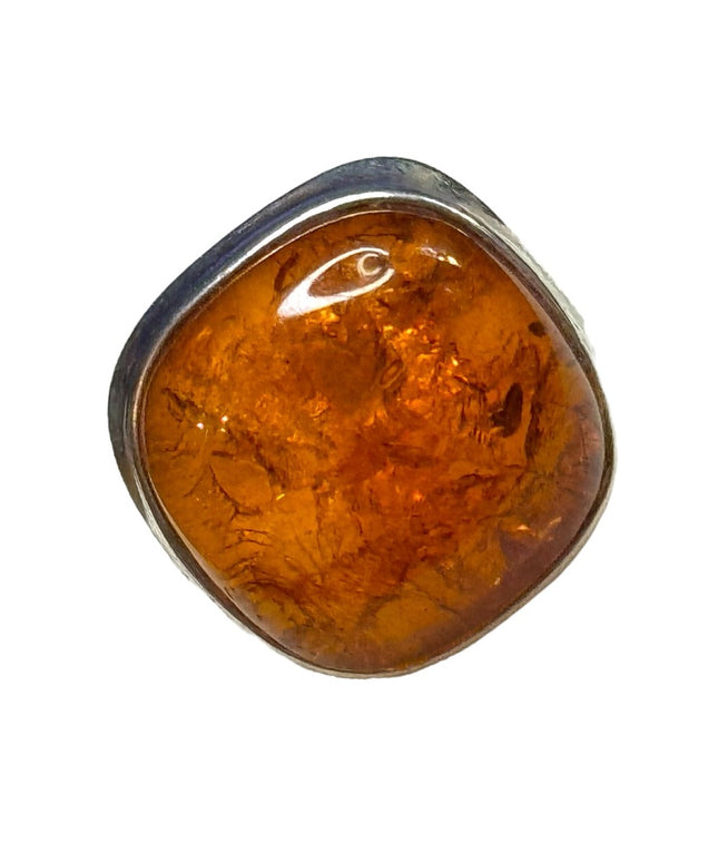 Vintage sterling silver 925 USSR Imported Fossil AMBER handmade ring