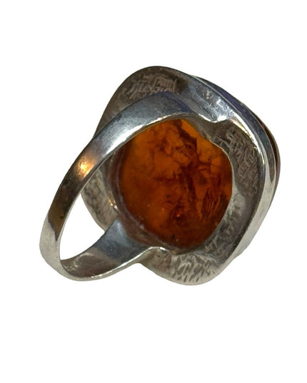 Vintage sterling silver 925 USSR Imported Fossil AMBER handmade ring