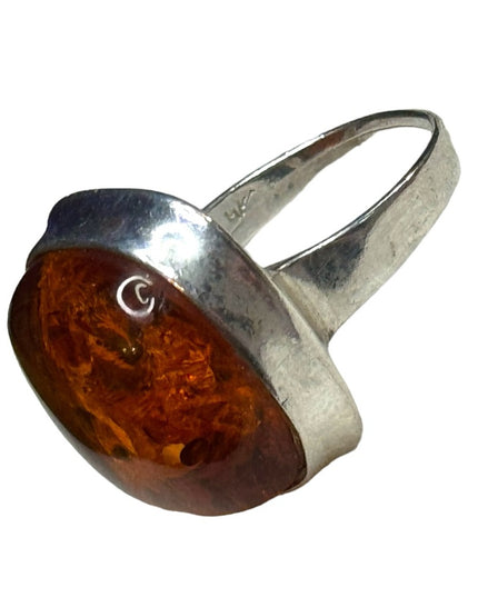 Vintage sterling silver 925 USSR Imported Fossil AMBER handmade ring
