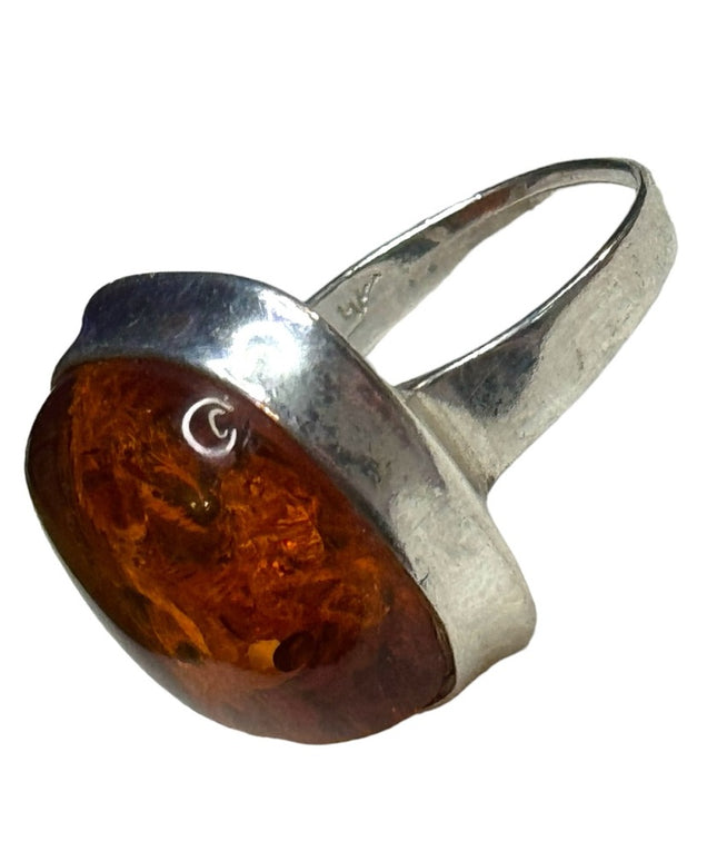 Vintage sterling silver 925 USSR Imported Fossil AMBER handmade ring