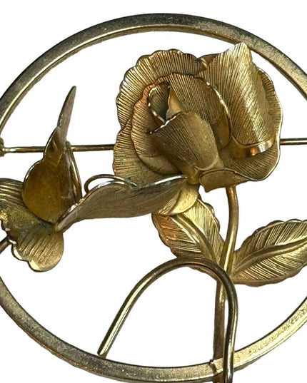 Vintage 1950s Gold plated GIOVANNI Detailed rose large flower brooch RARE