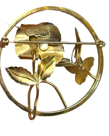 Vintage 1950s Gold plated GIOVANNI Detailed rose large flower brooch RARE