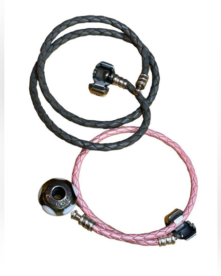 Pandora ALE authentic 3 pcs glass murano bead & necklace bracelet pink black