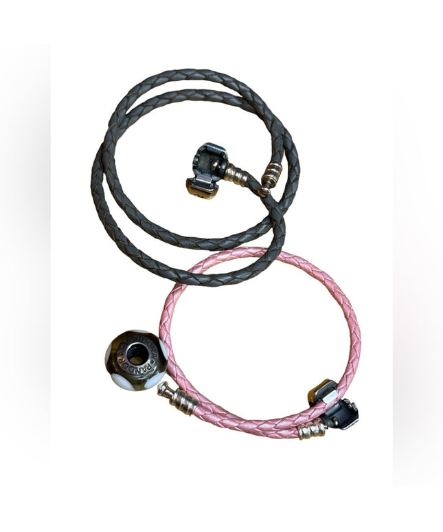 Pandora ALE authentic 3 pcs glass murano bead & necklace bracelet pink black