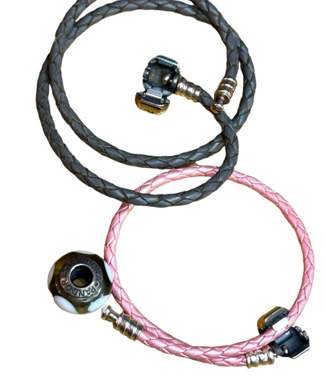 Pandora ALE authentic 3 pcs glass murano bead & necklace bracelet pink black