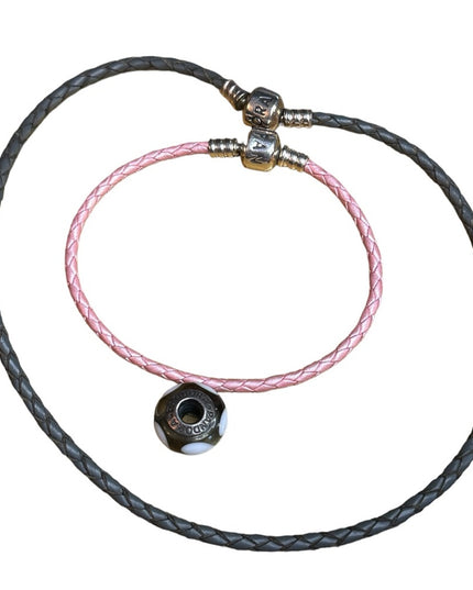 Pandora ALE authentic 3 pcs glass murano bead & necklace bracelet pink black