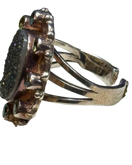 Sajen Sterling Silver Peacock Blue Druzy Ring with Peridot and Blue Topaz ring