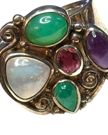 Lovely multi gemstone sterling silver 925 Sajen ring Bali