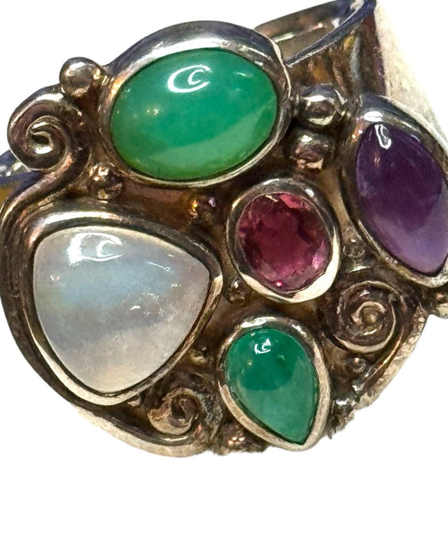 Lovely multi gemstone sterling silver 925 Sajen ring Bali