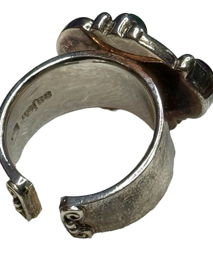 Lovely multi gemstone sterling silver 925 Sajen ring Bali