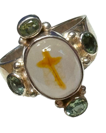 Sajen sterling silver 925 Bali handmade moonstone cross peridot fancy ring