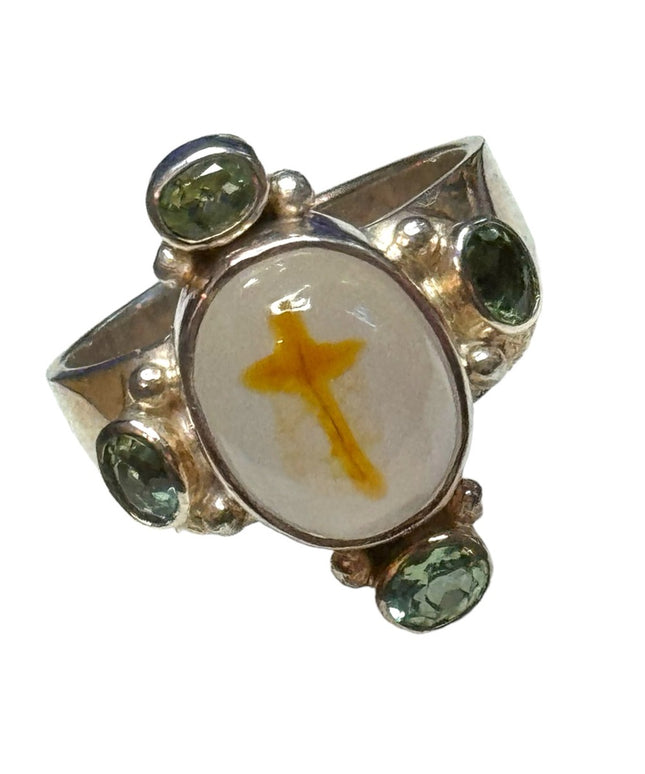 Sajen sterling silver 925 Bali handmade moonstone cross peridot fancy ring