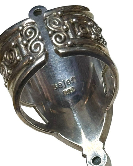 Sajen sterling silver 925 abalone topaz handmade elongated Bali ring scrollwork