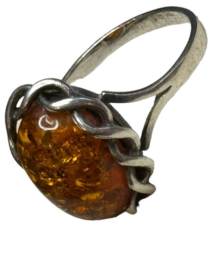 Vintage sterling silver 925 USSR Imported Fossil AMBER handmade ring