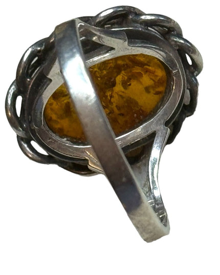Vintage sterling silver 925 USSR Imported Fossil AMBER handmade ring
